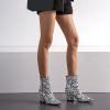 imageSHEMEE Womens Snakeskin Chunky High Heels Booties Pointed Toe Block Heel Snake Print Side Zipper Ankle Boots Fashion Dress ShoesWhite Snake