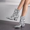 imageSHEMEE Womens Snakeskin Chunky High Heels Booties Pointed Toe Block Heel Snake Print Side Zipper Ankle Boots Fashion Dress ShoesWhite Snake