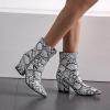 imageSHEMEE Womens Snakeskin Chunky High Heels Booties Pointed Toe Block Heel Snake Print Side Zipper Ankle Boots Fashion Dress ShoesWhite Snake