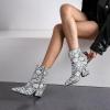 imageSHEMEE Womens Snakeskin Chunky High Heels Booties Pointed Toe Block Heel Snake Print Side Zipper Ankle Boots Fashion Dress ShoesWhite Snake