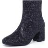 imageSHEMEE Womens Sequin Glitter Chunky Heel Booties Square Toe Sparkly Ankle Boots Mid Block Heels Wedding Bride Party ShoesBlack1