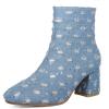 imageSHEMEE Womens Sequin Glitter Chunky Heel Booties Square Toe Sparkly Ankle Boots Mid Block Heels Wedding Bride Party ShoesBlue Denim