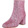 imageSHEMEE Womens Sequin Glitter Chunky Heel Booties Square Toe Sparkly Ankle Boots Mid Block Heels Wedding Bride Party ShoesHot Pink1