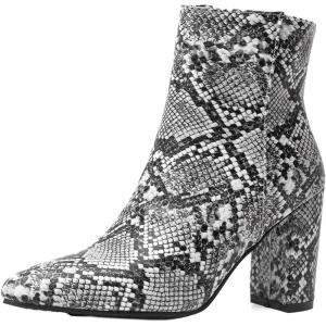 imageSHEMEE Womens Snakeskin Chunky High Heels Booties Pointed Toe Block Heel Snake Print Side Zipper Ankle Boots Fashion Dress ShoesSnake Print