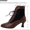 imageSHEMEE Womens Lace Victorian Booties Chunky Kitten Heels Ankle Boots Vintage Lacing Cosplay Witch Short Boots Mid HeelBrown
