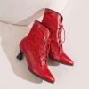 imageSHEMEE Womens Lace Victorian Booties Chunky Kitten Heels Ankle Boots Vintage Lacing Cosplay Witch Short Boots Mid HeelRed