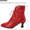imageSHEMEE Womens Lace Victorian Booties Chunky Kitten Heels Ankle Boots Vintage Lacing Cosplay Witch Short Boots Mid HeelRed