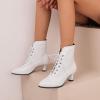 imageSHEMEE Womens Lace Victorian Booties Chunky Kitten Heels Ankle Boots Vintage Lacing Cosplay Witch Short Boots Mid HeelWhite