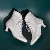 imageSHEMEE Womens Lace Victorian Booties Chunky Kitten Heels Ankle Boots Vintage Lacing Cosplay Witch Short Boots Mid HeelWhite