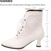 imageSHEMEE Womens Lace Victorian Booties Chunky Kitten Heels Ankle Boots Vintage Lacing Cosplay Witch Short Boots Mid HeelWhite