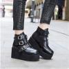 imageSHEMEE Womens Platform Chunky Ankle Boots Round Toe Zipper Wedges High Heels Rave Buckle Thick Sole Y2k Goth BootiesBlack