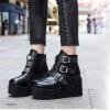 imageSHEMEE Womens Platform Chunky Ankle Boots Round Toe Zipper Wedges High Heels Rave Buckle Thick Sole Y2k Goth BootiesBlack