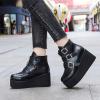 imageSHEMEE Womens Platform Chunky Ankle Boots Round Toe Zipper Wedges High Heels Rave Buckle Thick Sole Y2k Goth BootiesBlack