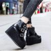 imageSHEMEE Womens Platform Chunky Ankle Boots Round Toe Zipper Wedges High Heels Rave Buckle Thick Sole Y2k Goth BootiesBlack