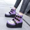 imageSHEMEE Womens Platform Chunky Ankle Boots Round Toe Zipper Wedges High Heels Rave Buckle Thick Sole Y2k Goth BootiesPurple