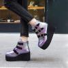 imageSHEMEE Womens Platform Chunky Ankle Boots Round Toe Zipper Wedges High Heels Rave Buckle Thick Sole Y2k Goth BootiesPurple
