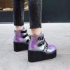imageSHEMEE Womens Platform Chunky Ankle Boots Round Toe Zipper Wedges High Heels Rave Buckle Thick Sole Y2k Goth BootiesPurple