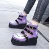 imageSHEMEE Womens Platform Chunky Ankle Boots Round Toe Zipper Wedges High Heels Rave Buckle Thick Sole Y2k Goth BootiesPurple