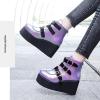 imageSHEMEE Womens Platform Chunky Ankle Boots Round Toe Zipper Wedges High Heels Rave Buckle Thick Sole Y2k Goth BootiesPurple