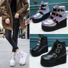 imageSHEMEE Womens Platform Chunky Ankle Boots Round Toe Zipper Wedges High Heels Rave Buckle Thick Sole Y2k Goth BootiesWhite