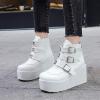 imageSHEMEE Womens Platform Chunky Ankle Boots Round Toe Zipper Wedges High Heels Rave Buckle Thick Sole Y2k Goth BootiesWhite