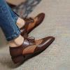 imageSHEMEE Womens Two Tone Oxfords Saddle Shoes Vintage Perforated Wingtip Brogues Laced Chunky Low Heels Pumps062 Brown