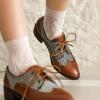 imageSHEMEE Womens Two Tone Oxfords Saddle Shoes Vintage Perforated Wingtip Brogues Laced Chunky Low Heels Pumps066 Brown