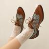 imageSHEMEE Womens Two Tone Oxfords Saddle Shoes Vintage Perforated Wingtip Brogues Laced Chunky Low Heels Pumps066 Brown