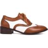 imageSHEMEE Womens Two Tone Oxfords Saddle Shoes Vintage Perforated Wingtip Brogues Laced Chunky Low Heels PumpsBrown