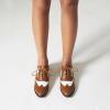 imageSHEMEE Womens Two Tone Oxfords Saddle Shoes Vintage Perforated Wingtip Brogues Laced Chunky Low Heels PumpsBrown