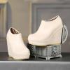 imageSHEMEE Womens Wedge Heels Ankle Boots High Heeled Platform Pumps Round Toe Zip Up Short Booties Office Party Dress ShoesBeige Suede