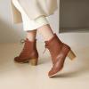 imageSHEMEE Womens Wingtip Block Heels Ankle Boots LaceUp Stacked Chunky Heel Booties Round Toe Short BootsBrown