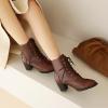 imageSHEMEE Womens Wingtip Block Heels Ankle Boots LaceUp Stacked Chunky Heel Booties Round Toe Short BootsChestnut