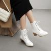 imageSHEMEE Womens Wingtip Block Heels Ankle Boots LaceUp Stacked Chunky Heel Booties Round Toe Short BootsWhite 1