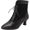 imageSHEMEE Womens Lace Victorian Booties Chunky Kitten Heels Ankle Boots Vintage Lacing Cosplay Witch Short Boots Mid HeelBlack