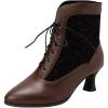 imageSHEMEE Womens Lace Victorian Booties Chunky Kitten Heels Ankle Boots Vintage Lacing Cosplay Witch Short Boots Mid HeelBrown