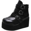 imageSHEMEE Womens Platform Chunky Ankle Boots Round Toe Zipper Wedges High Heels Rave Buckle Thick Sole Y2k Goth BootiesBlack