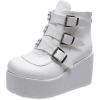 imageSHEMEE Womens Platform Chunky Ankle Boots Round Toe Zipper Wedges High Heels Rave Buckle Thick Sole Y2k Goth BootiesWhite