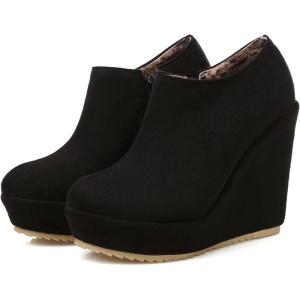 imageSHEMEE Womens Wedge Heels Ankle Boots High Heeled Platform Pumps Round Toe Zip Up Short Booties Office Party Dress ShoesBlack Suede