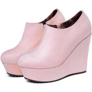 imageSHEMEE Womens Wedge Heels Ankle Boots High Heeled Platform Pumps Round Toe Zip Up Short Booties Office Party Dress ShoesPink Suede
