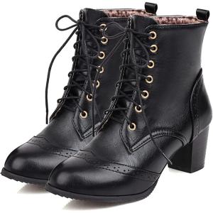 imageSHEMEE Womens Wingtip Block Heels Ankle Boots LaceUp Stacked Chunky Heel Booties Round Toe Short BootsBlack 1