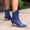 imageSHEMEE Kitten Heels Ankle Boots for Women Vintage Victorian Style LaceUp Booties Mid Heels Zipper Shoes with Buckled802 Blue