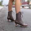 imageSHEMEE Kitten Heels Ankle Boots for Women Vintage Victorian Style LaceUp Booties Mid Heels Zipper Shoes with Buckled802 Brown
