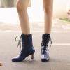 imageSHEMEE Kitten Heels Ankle Boots for Women Vintage Victorian Style LaceUp Booties Mid Heels Zipper Shoes with BuckledBlue