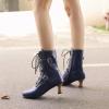 imageSHEMEE Kitten Heels Ankle Boots for Women Vintage Victorian Style LaceUp Booties Mid Heels Zipper Shoes with BuckledBlue