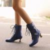 imageSHEMEE Kitten Heels Ankle Boots for Women Vintage Victorian Style LaceUp Booties Mid Heels Zipper Shoes with BuckledBlue