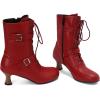 imageSHEMEE Kitten Heels Ankle Boots for Women Vintage Victorian Style LaceUp Booties Mid Heels Zipper Shoes with BuckledRed