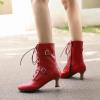 imageSHEMEE Kitten Heels Ankle Boots for Women Vintage Victorian Style LaceUp Booties Mid Heels Zipper Shoes with BuckledRed