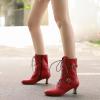 imageSHEMEE Kitten Heels Ankle Boots for Women Vintage Victorian Style LaceUp Booties Mid Heels Zipper Shoes with BuckledRed