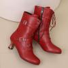 imageSHEMEE Kitten Heels Ankle Boots for Women Vintage Victorian Style LaceUp Booties Mid Heels Zipper Shoes with BuckledRed